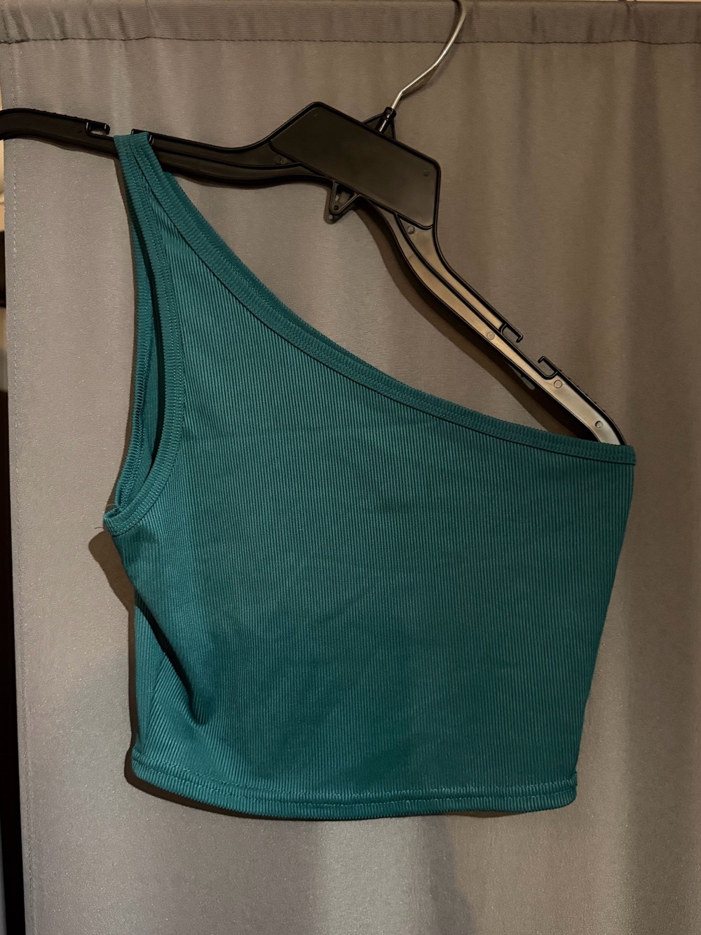 SHEIN Teal One-Shoulder Ribbed Crop Top